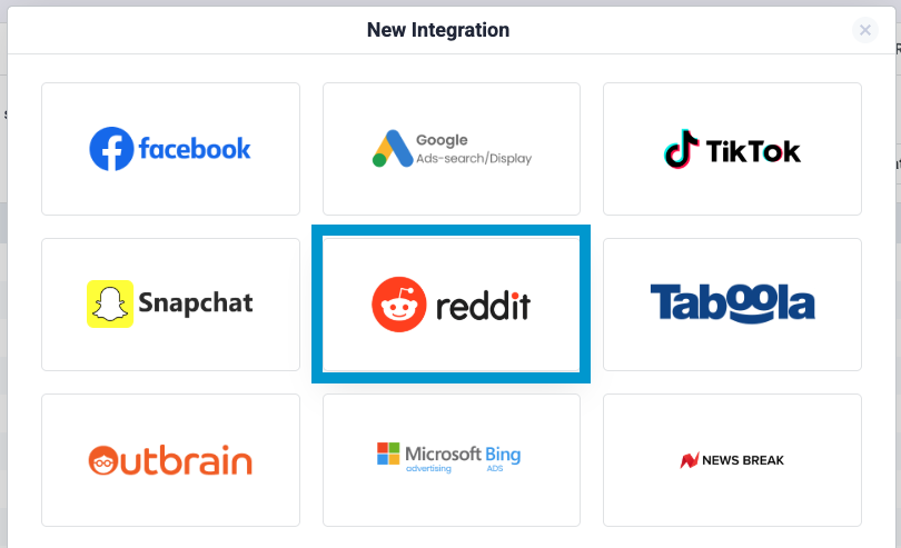 From the list of available integrations, select Reddit