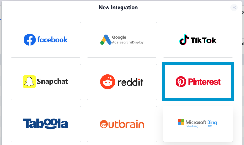 From the list of available integrations, select Pinterest