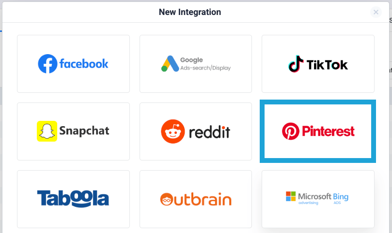 From the list of available integrations, select Pinterest