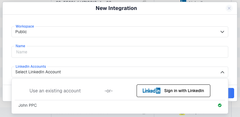 ℹ️ If you already have a LinkedIn account connected to ClickFlare, you'll see it listed under "Use an existing…