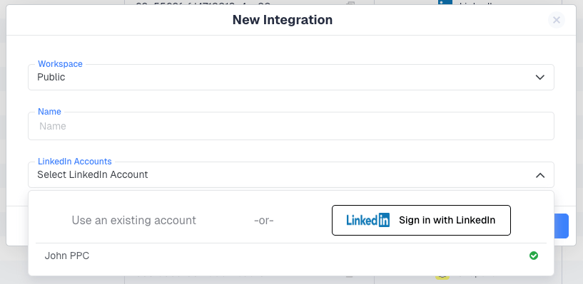 ℹ️ If you already have a LinkedIn account connected to ClickFlare, you'll see it listed under "Use an existing…