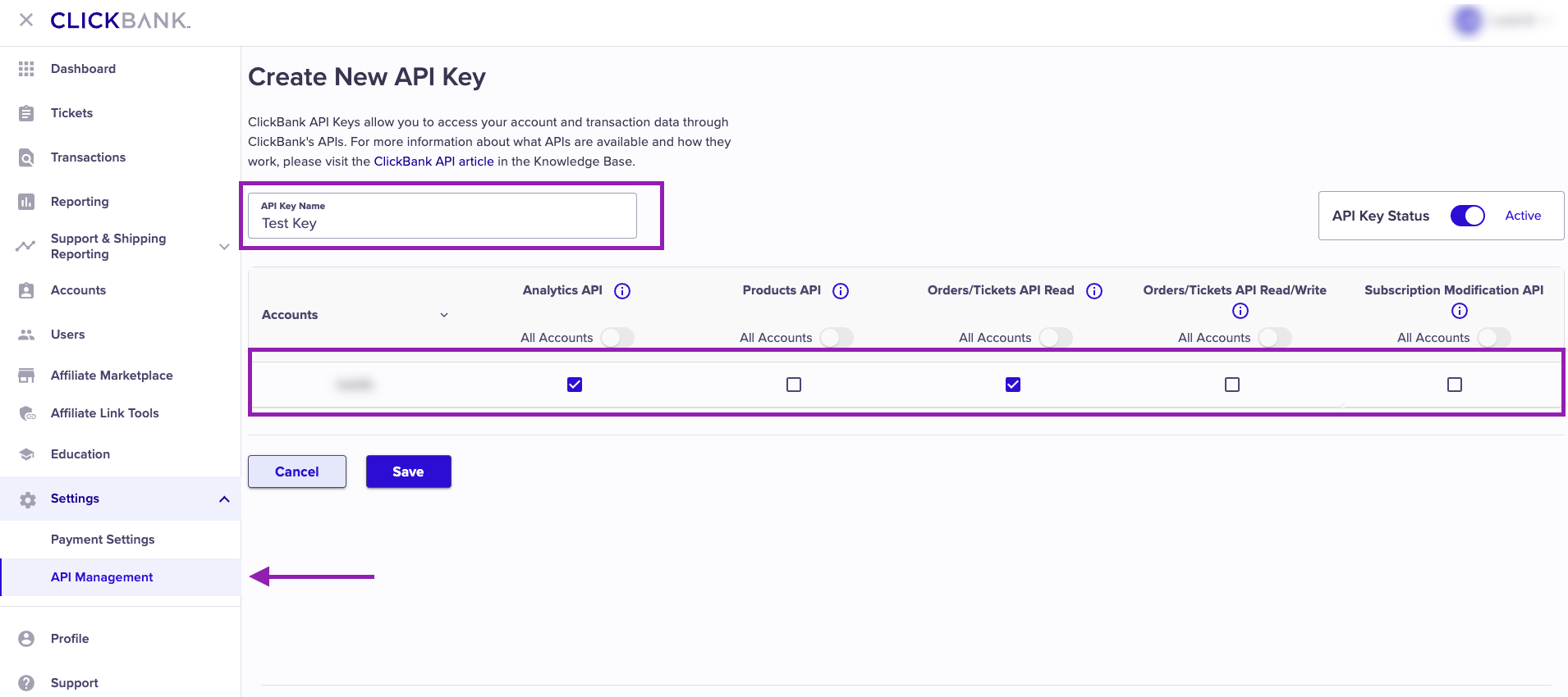 Copy the key and be ready to use it during the integration in ClickFlare