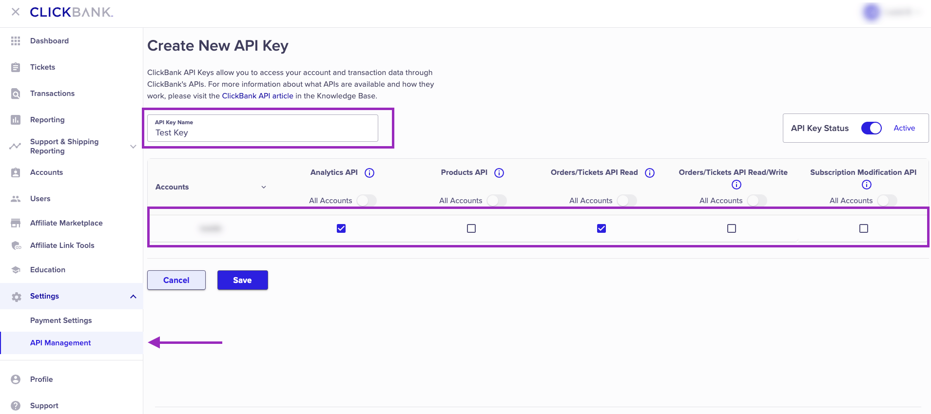 Copy the key and be ready to use it during the integration in ClickFlare