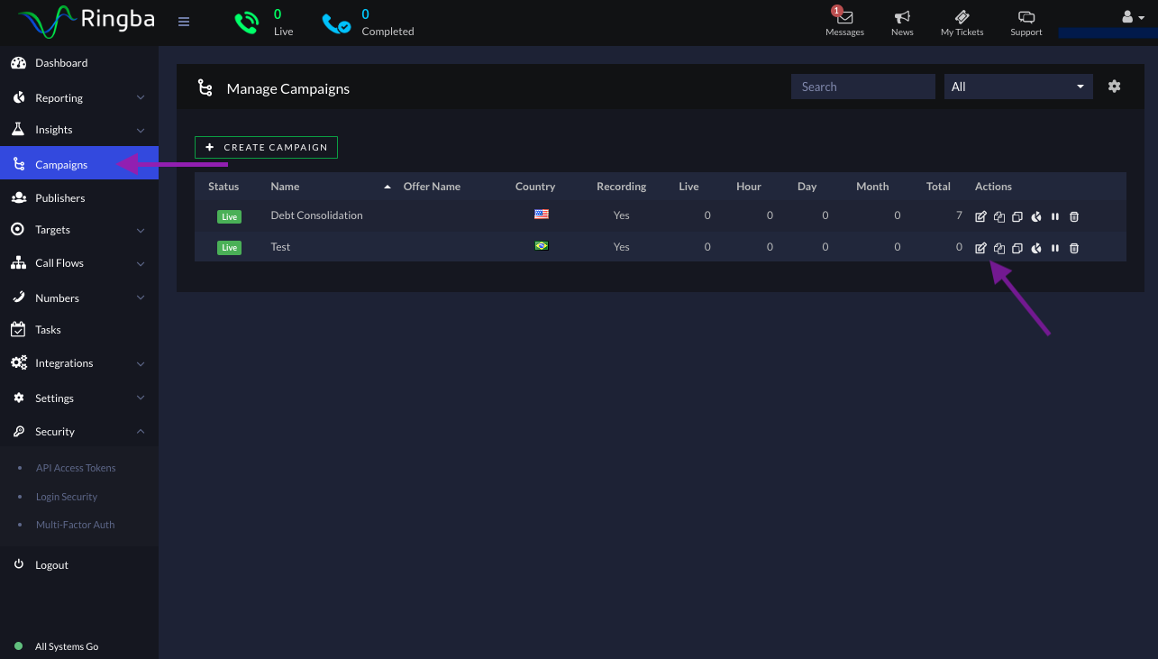 Go to the Campaigns section in the left menu bar and edit one of your campaigns