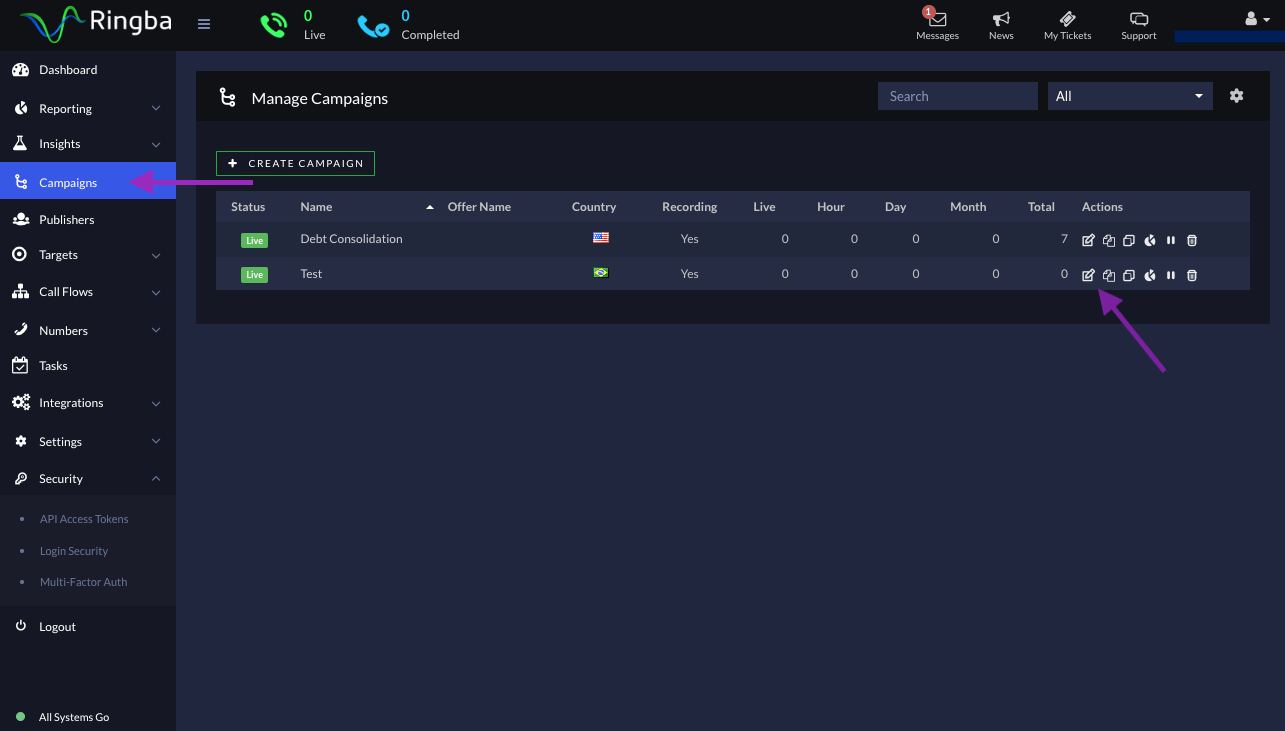 Go to the Campaigns section in the left menu bar and edit one of your campaigns