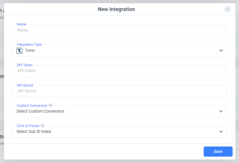 Under Revenue Stream, click Add Integration