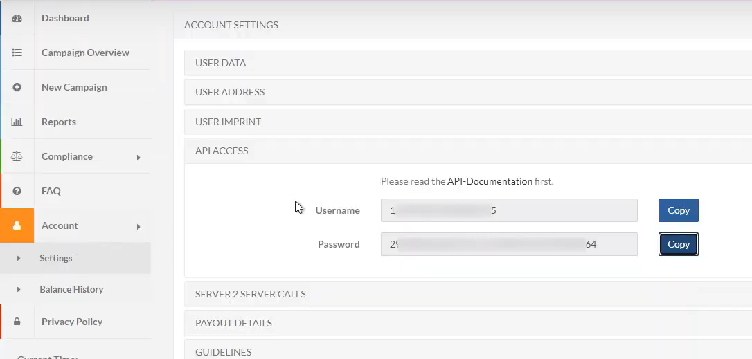 To get your API credentials from Tonic, log into your Tonic account and go to Account