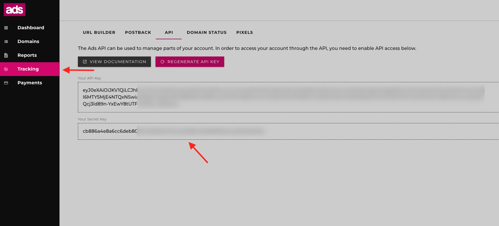 Copy the Secret Key and be ready to use it during the integration in ClickFlare