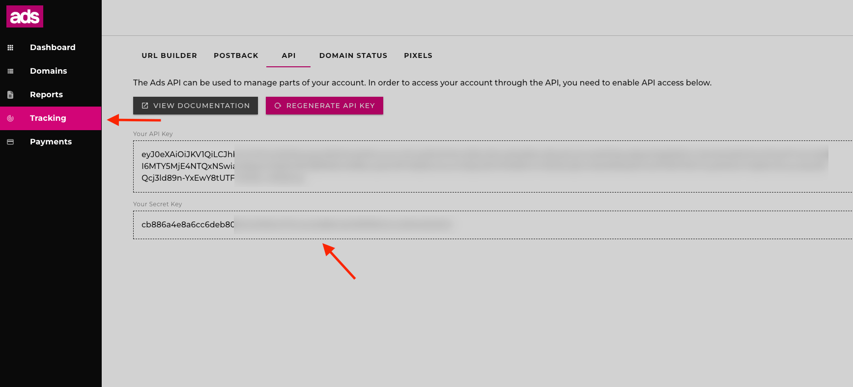 Copy the Secret Key and be ready to use it during the integration in ClickFlare