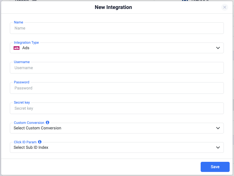 Under Revenue Stream Integrations, click Add Integration