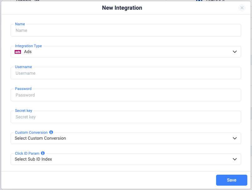 Under Revenue Stream Integrations, click Add Integration