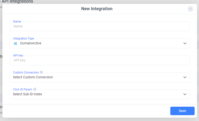 Under Revenue Stream, click Add Integration (2)