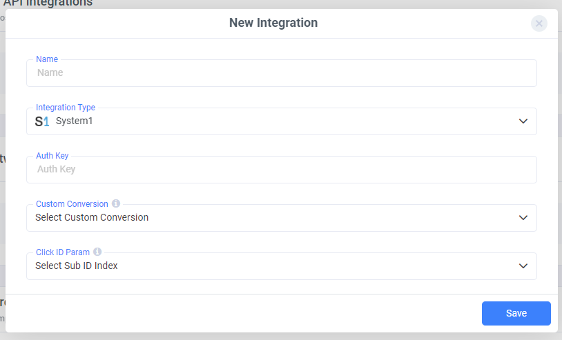 Under Revenue Stream, click Add Integration (2)