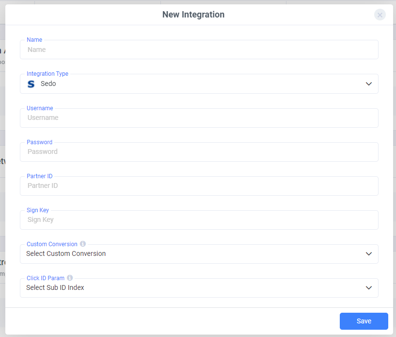 Under Revenue Stream Integrations, click Add Integration