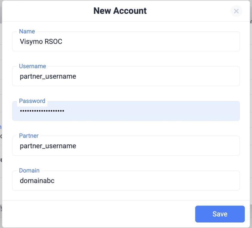 Username, Password, Partner, Domain: provided by JAM