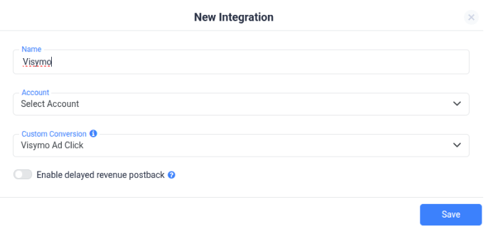 In the Visymo integration, make sure to select Visymo Ad Click to track and report revenue