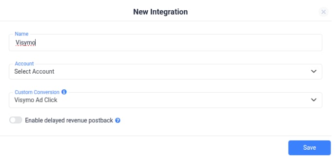 In the Visymo integration, make sure to select Visymo Ad Click to track and report revenue