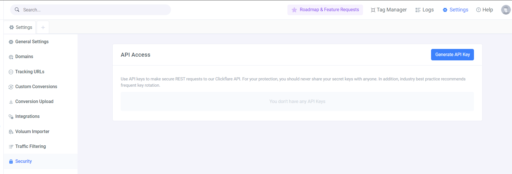 At the bottom of the sidebar, select Security