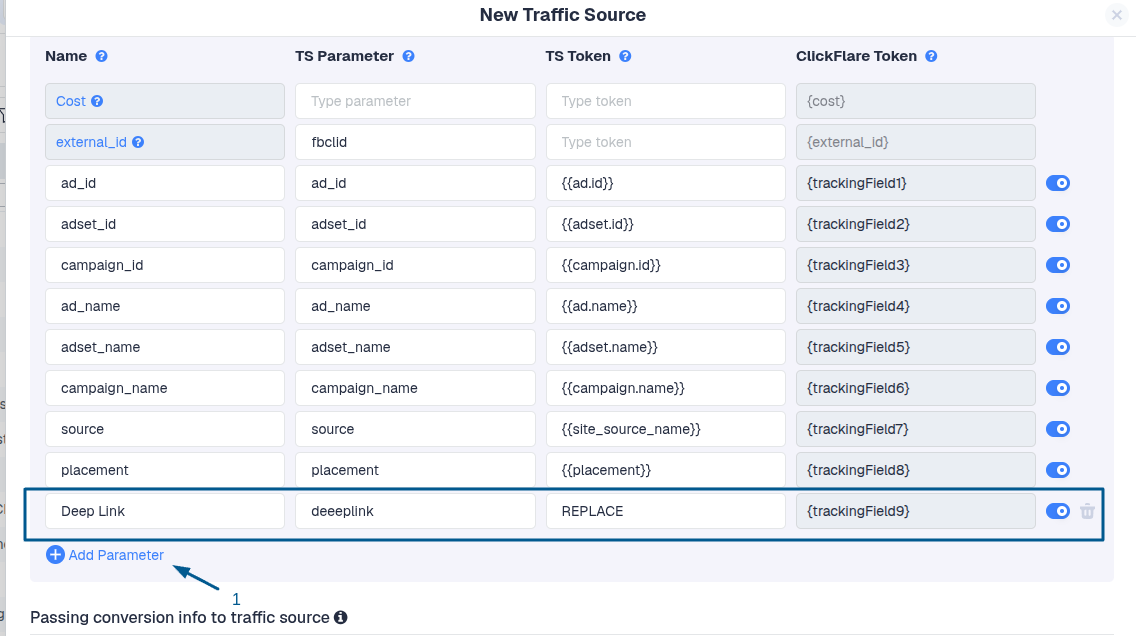 Go to Traffic Sources and add the tracking parameter