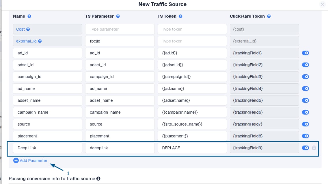 Go to Traffic Sources and add the tracking parameter