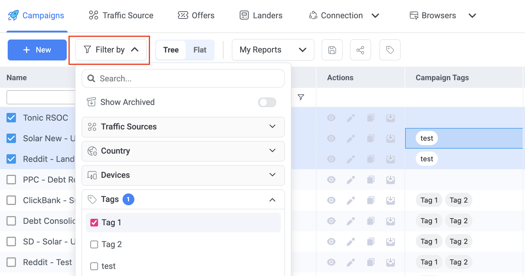 Quickly isolate specific campaign groups