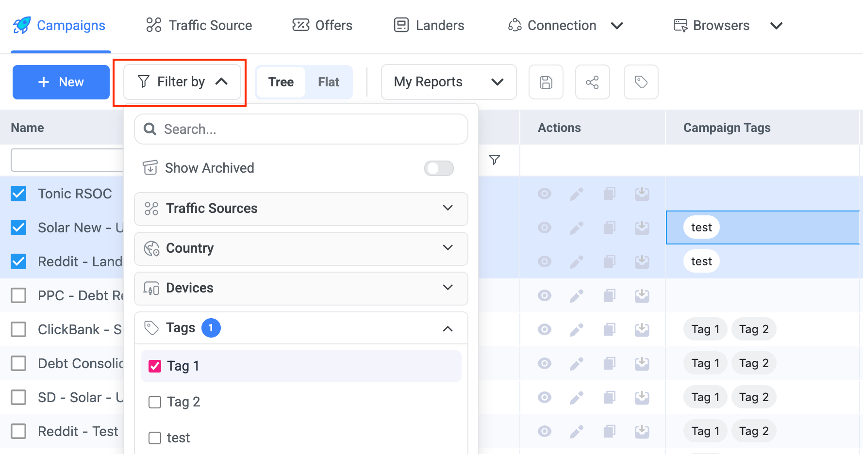 Quickly isolate specific campaign groups