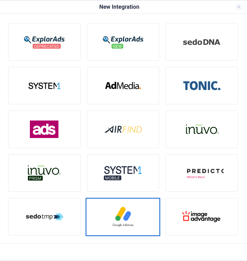 Choose the Google AdSense template