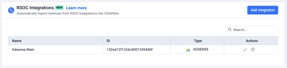 Your Google AdSense integration will now appear in the RSOC Integrations list