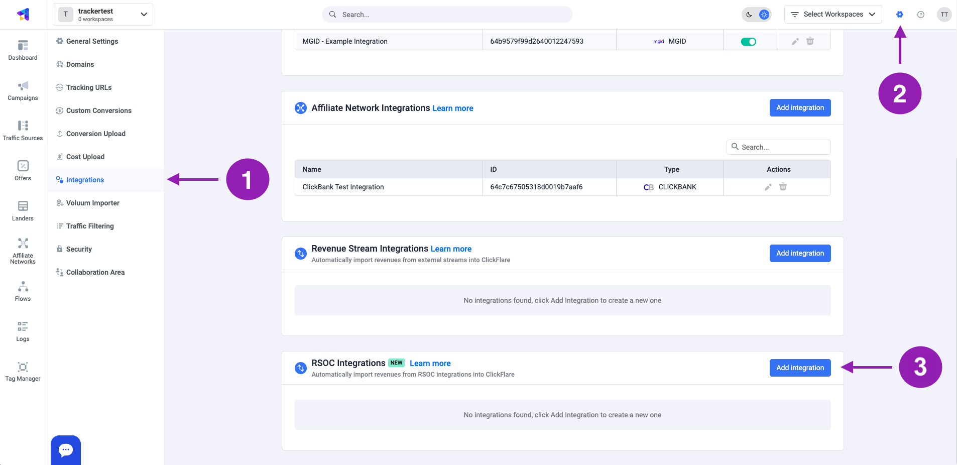 Under RSOC Integrations, click Add Integration
