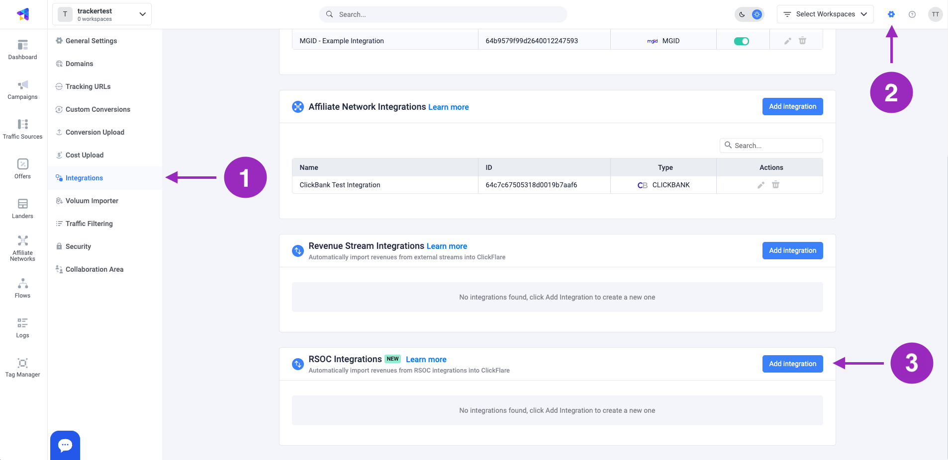 Under RSOC Integrations, click Add Integration