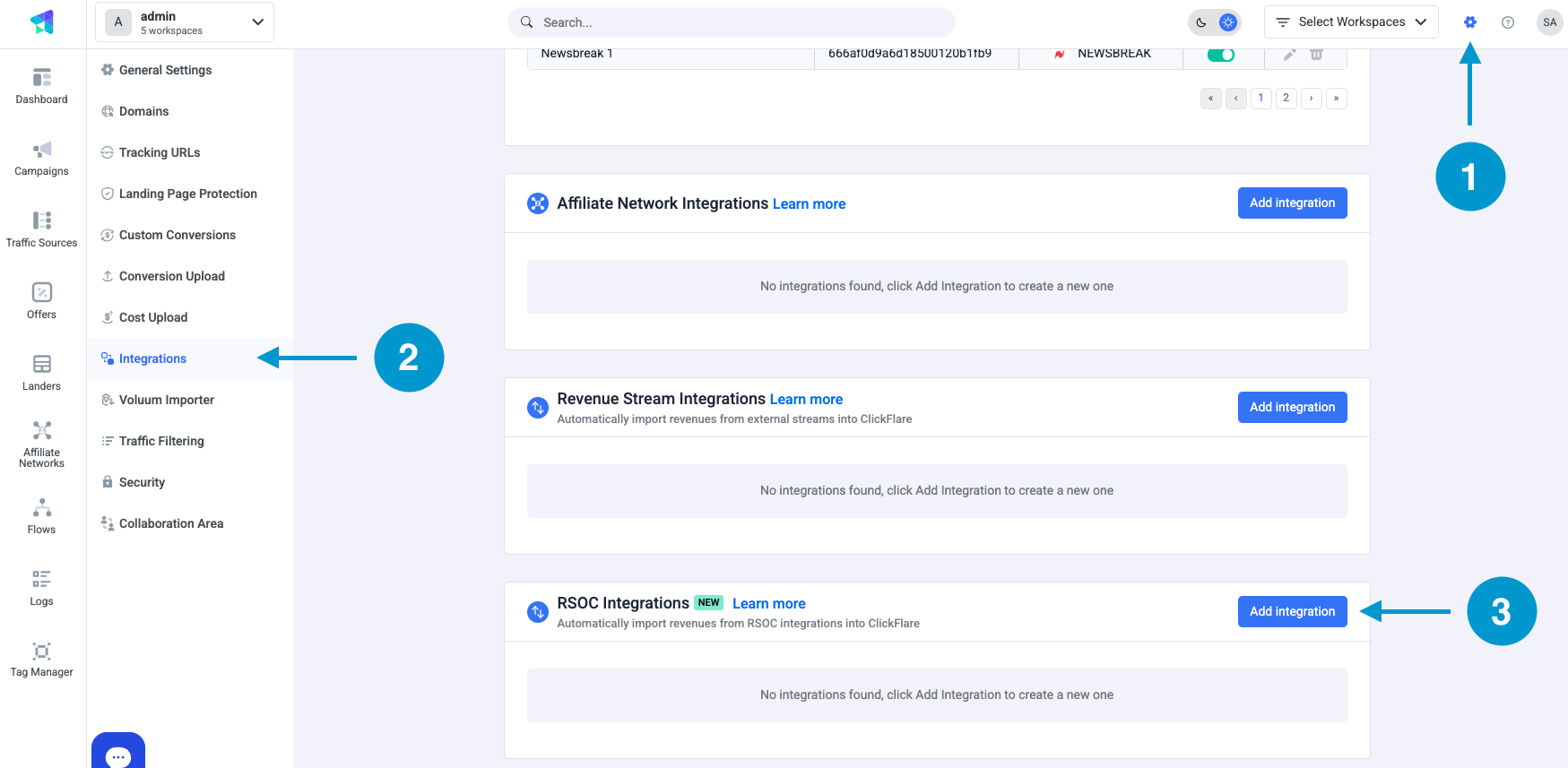 Under RSOC Integrations, click Add Integration