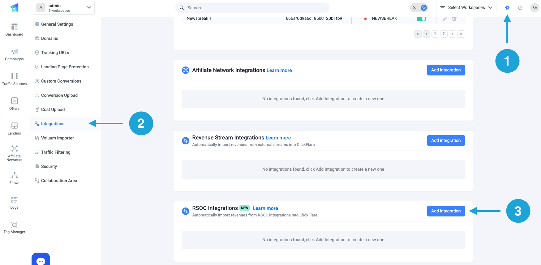 Under RSOC Integrations, click Add Integration