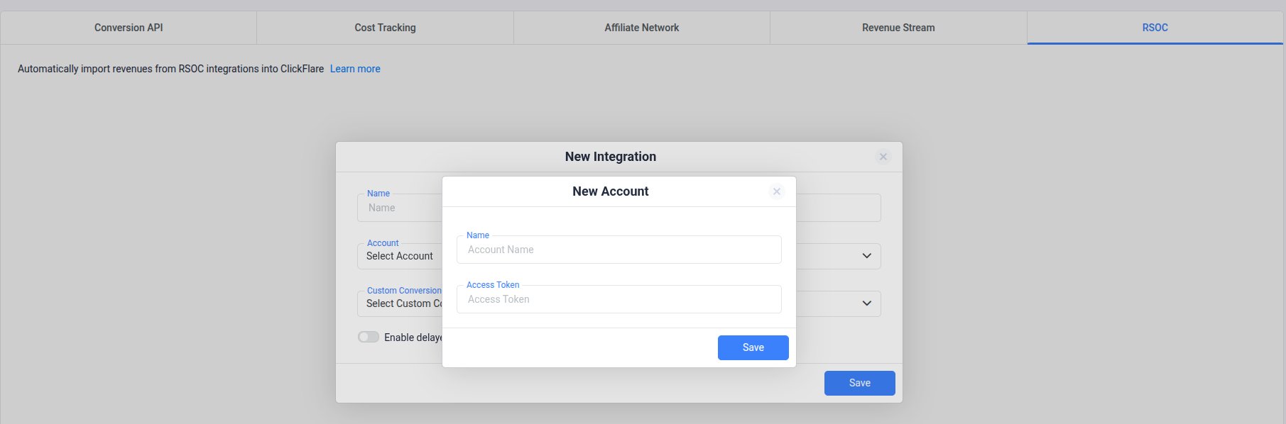 Enter your Inuvo PRISM account name and Access Token, then click Save