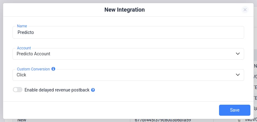 Enter your Predicto account name and API credentials, then click Save