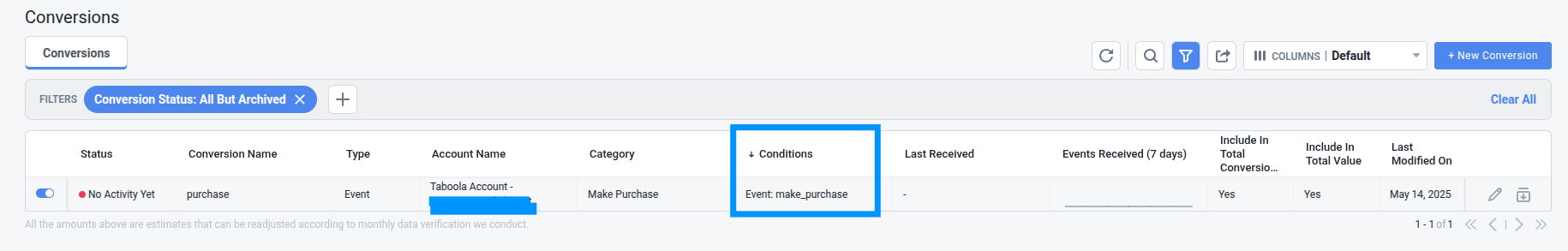 Taboola's Event Name should contain only alphanumeric characters, underscores, or dashes, without spaces