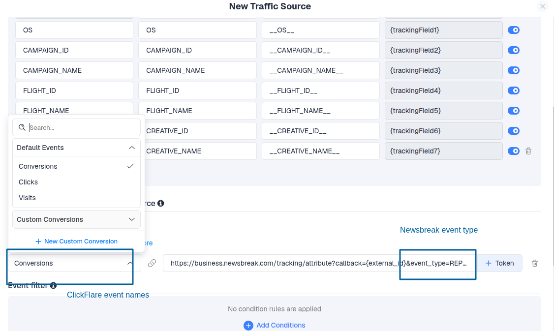 When configuring your NewsBreak postback URL, make sure to map your ClickFlare conversion events that you are logging…