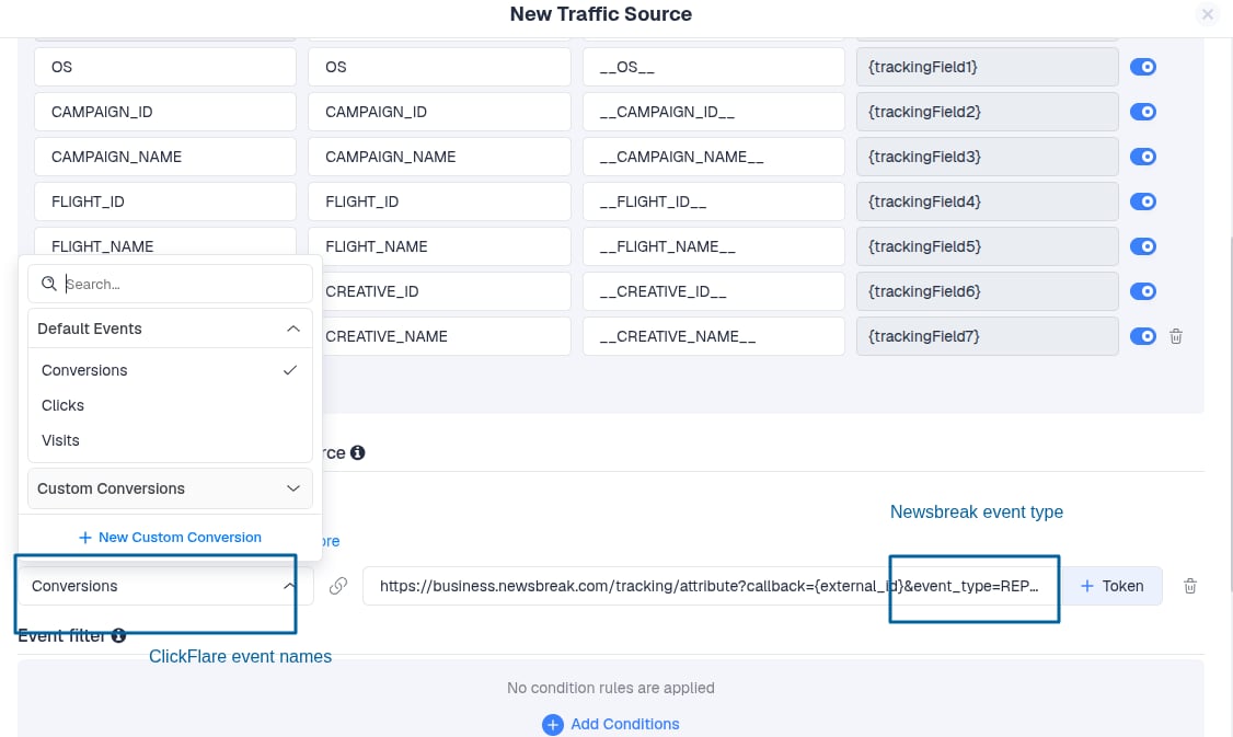When configuring your NewsBreak postback URL, make sure to map your ClickFlare conversion events that you are logging…