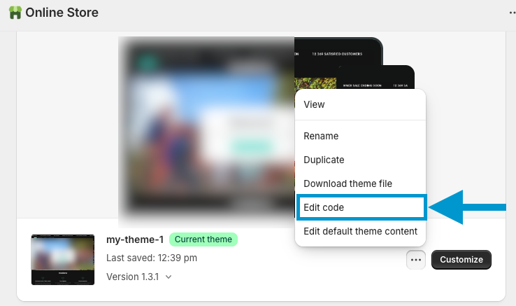 Click the three-dot menu next to your active theme and select Edit Code