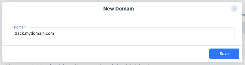 A new window will appear. Insert your domain or subdomain name, as shown below, and click on Save