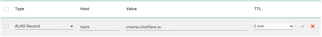 From the type dropdown menu, select ALIAS and in the host field insert, track. Then in the value field insert the value…