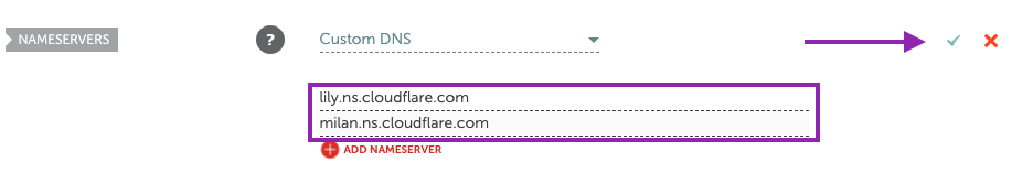Paste the nameservers you copied on step 5, and then click on the green check mark