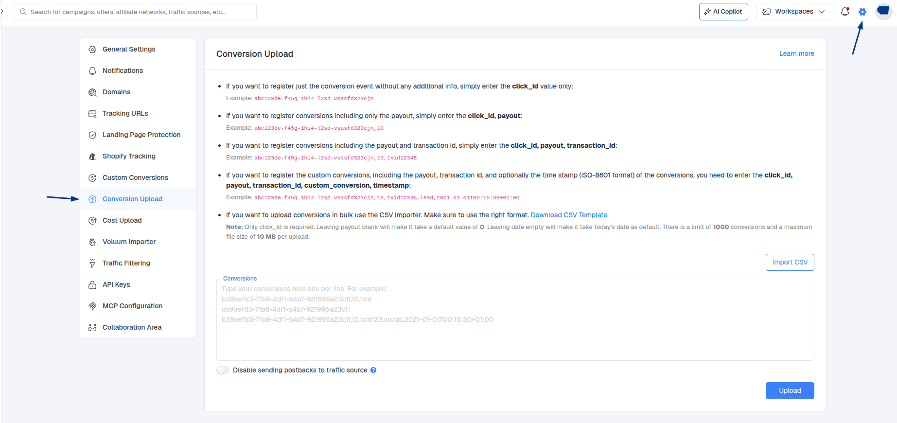 Select Conversion Upload (between Custom Conversions and Integrations)