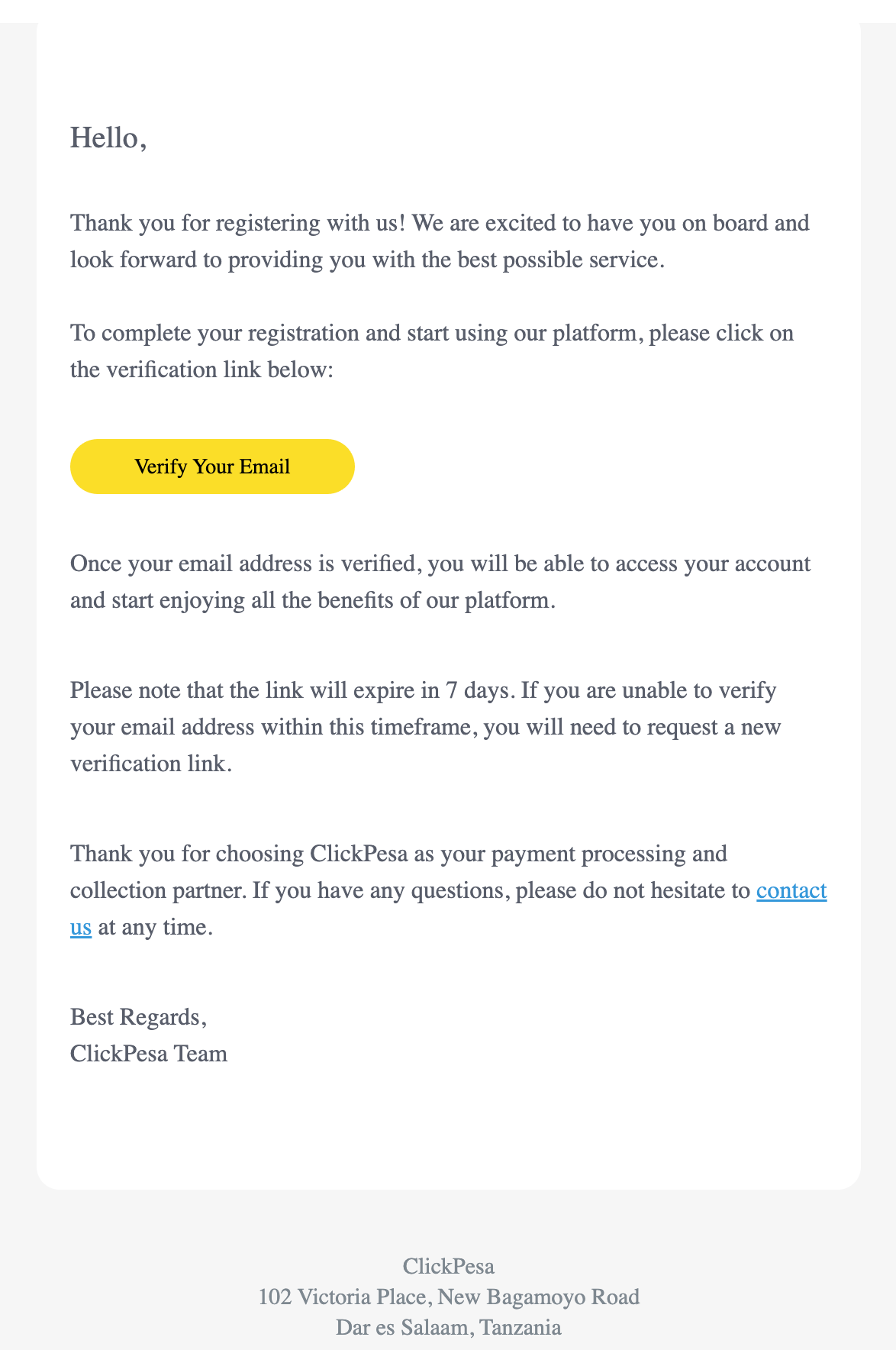 Email verification message in inbox