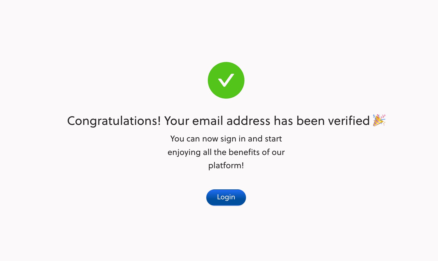 Email verified confirmation screen