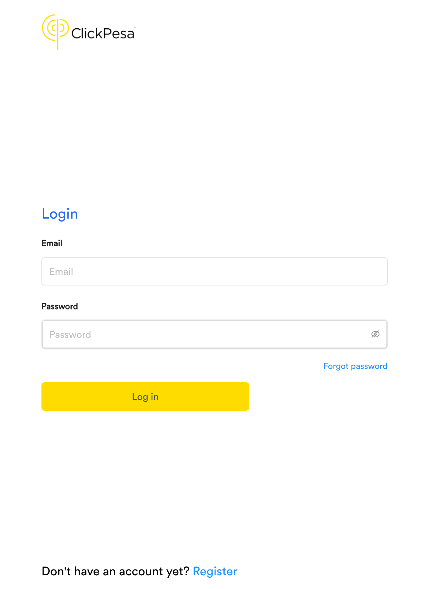 Merchant Dashboard login page