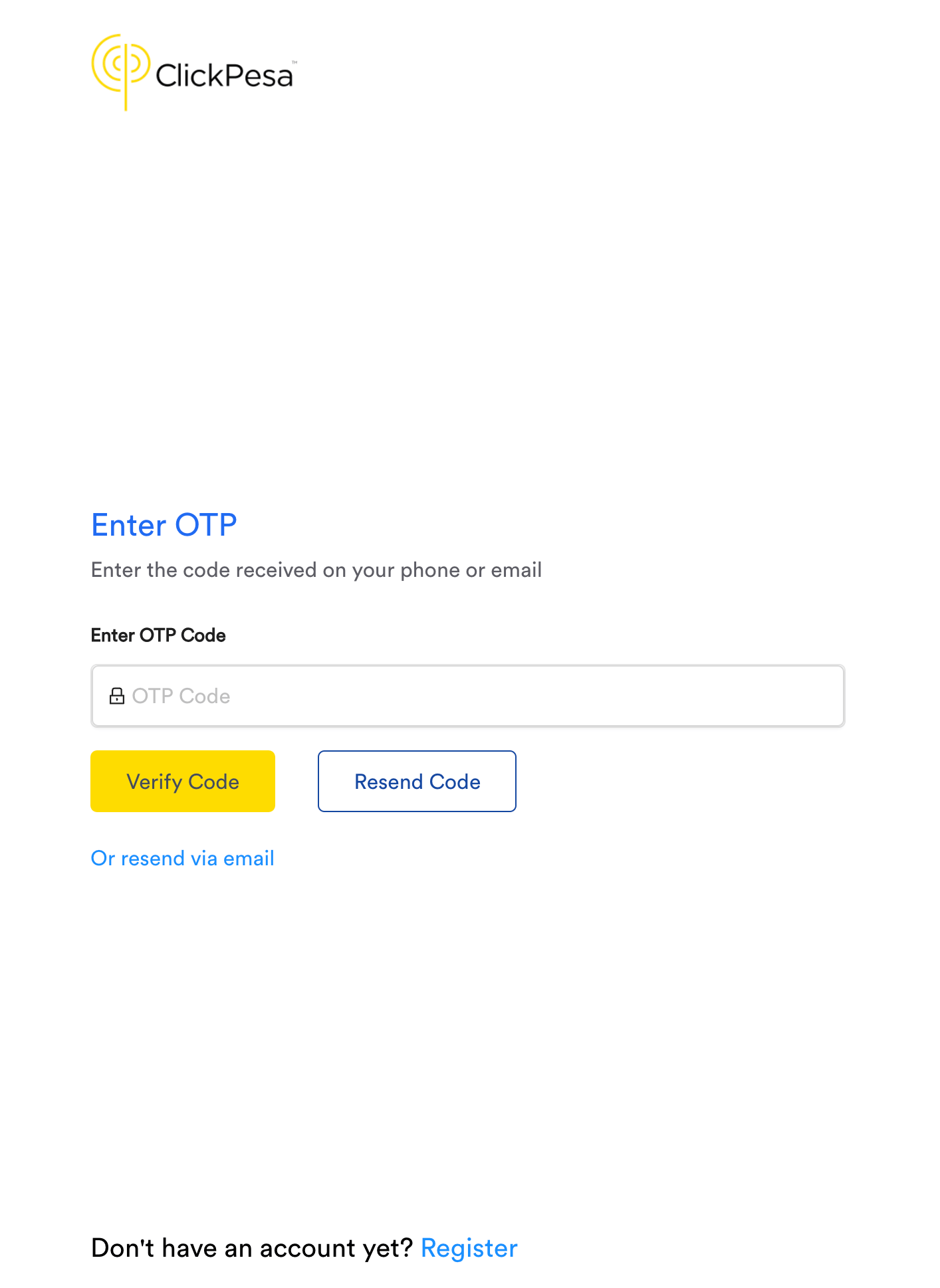OTP code verification screen