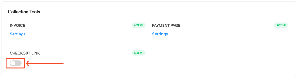 Checkout Link activation toggle
