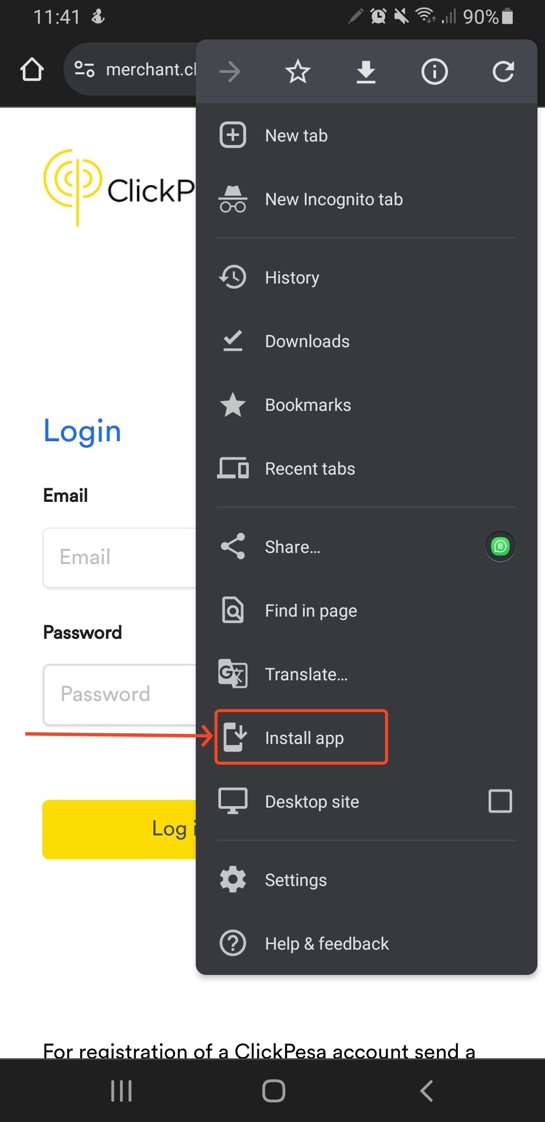 Chrome Install App option