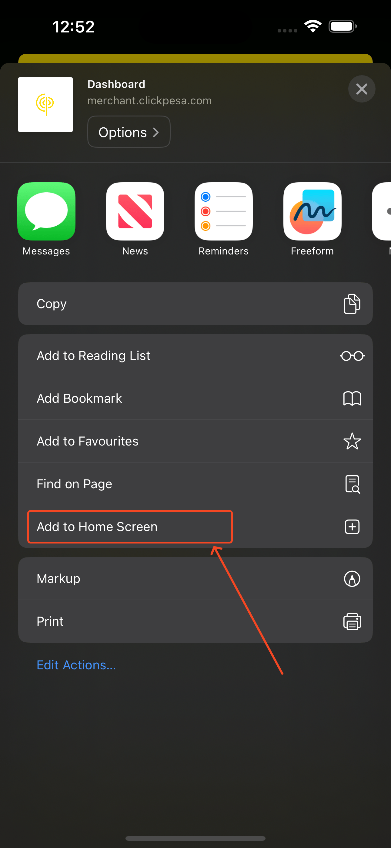 Safari Add to Home Screen option
