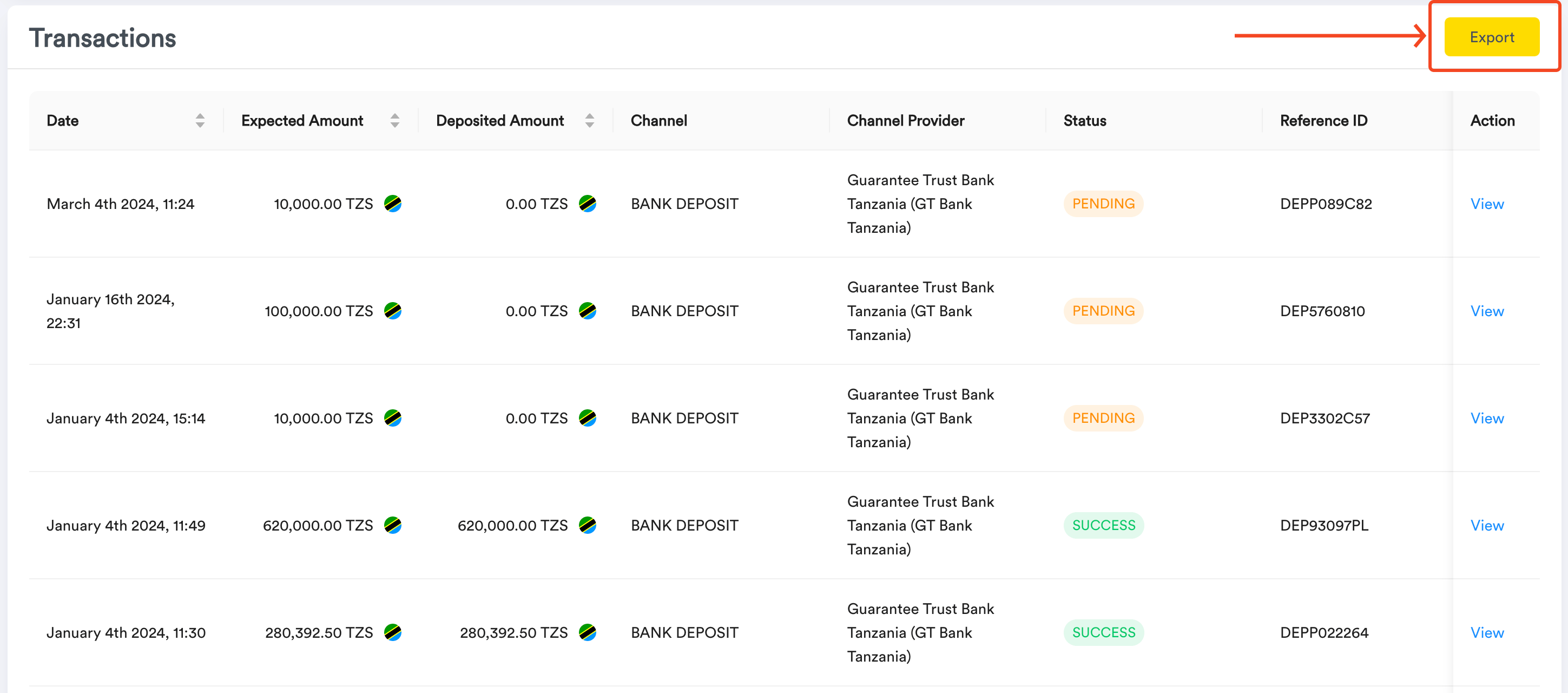 Export Deposits 1